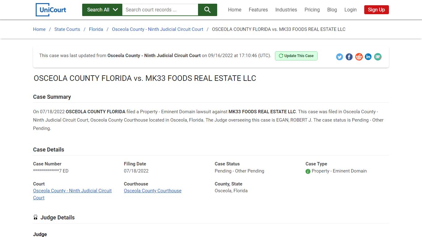 OSCEOLA COUNTY FLORIDA vs MK33 FOODS REAL ESTATE LLC | Court Records ...
